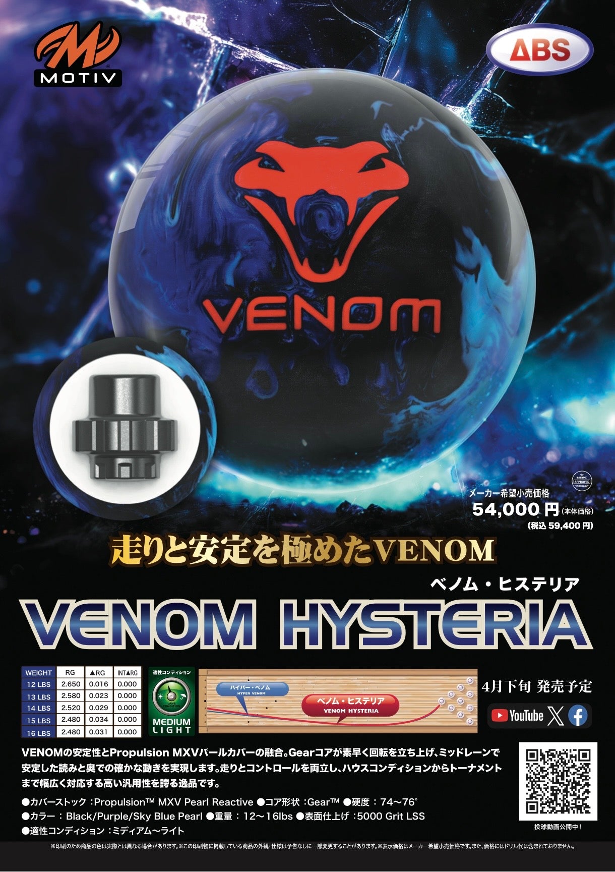 モーティブ　ベノムヒステリア　ボウリングボール 「K Style」ボウリング専門店　プロショップ　ボウリングボール　ボウリング用品　通販　